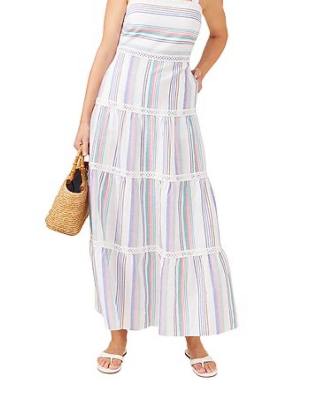 Pastel Stripe Tiered Maxi Dress in Multi-Color